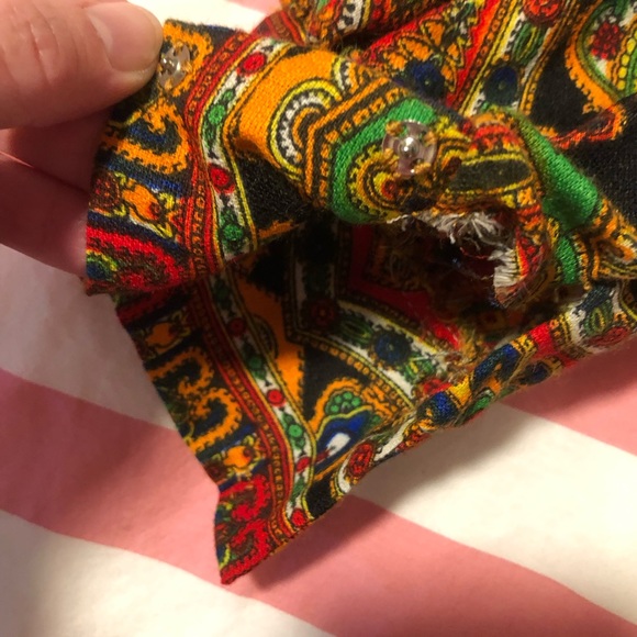 Vintage 60s 70s Psychedelic Paisley Palazzo Jumpsuit Gold Rick Rack Trim S-XS - Picture 12 of 12